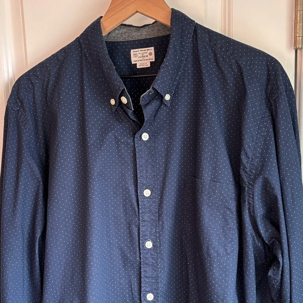 J.Crew Navy Micro-Dot Cotton Button-Up Shirt‎ Men's XL